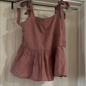 Madewell Pink Smocked Tie Front Peplum Tank Top